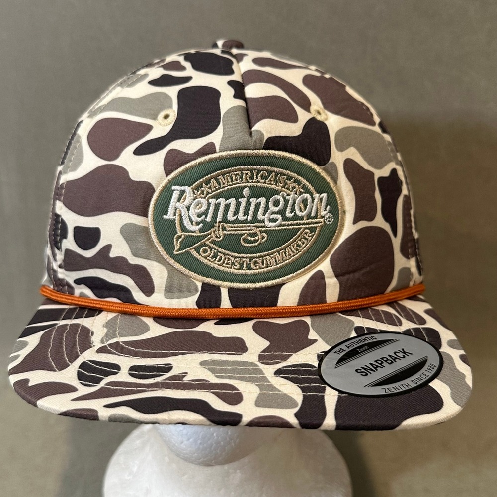 Remington Duck Camo Snapback Hat Vintage Style Rope Trucker Cap Brown Tan Grey